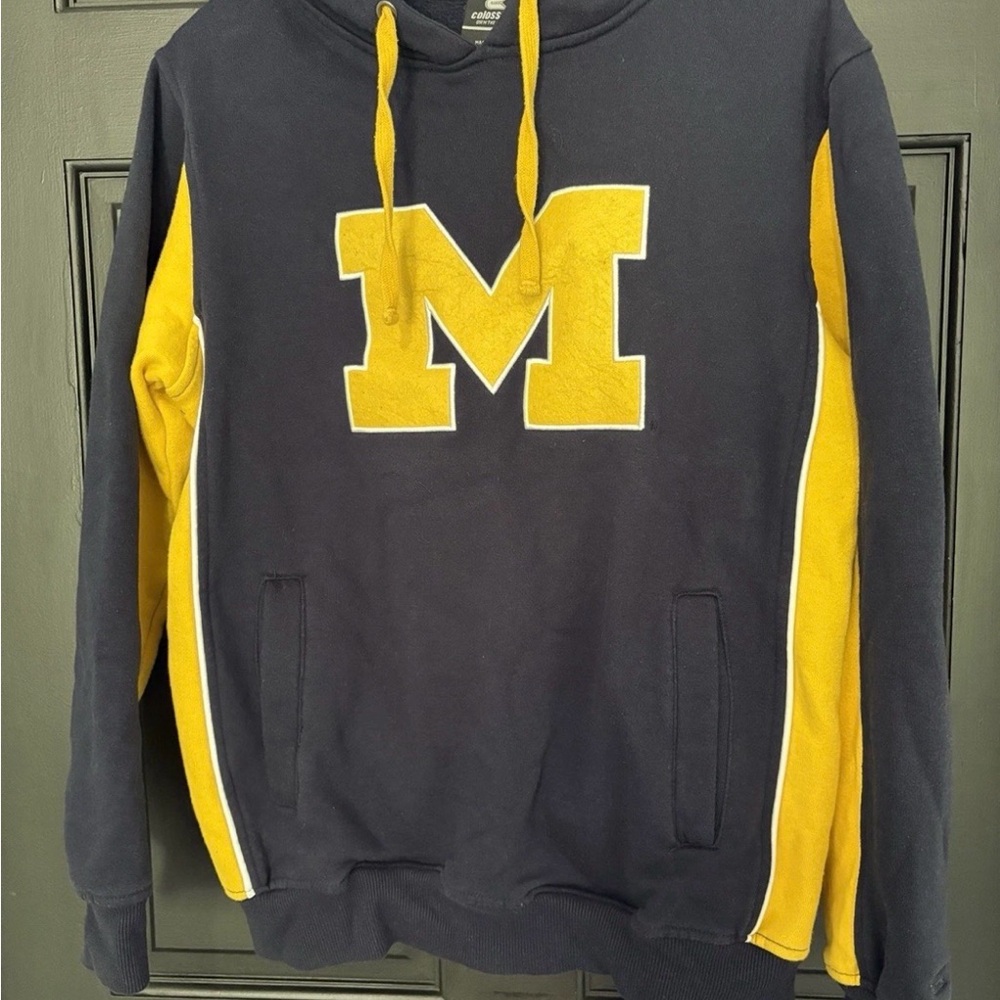 Michigan Wolverines Go Blue Pullover Hoodie Mens Small Heavy Warm NCAA Colosseum